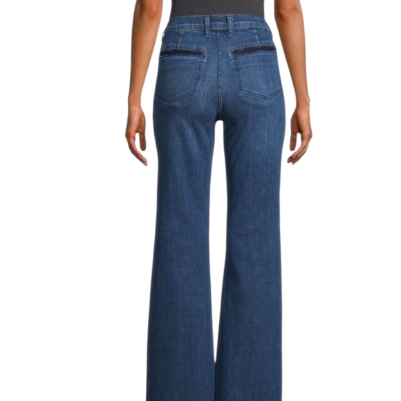 7 For All Mankind Georgia Pleated Pocket Flare Frayed Hem Jeans 27 Dark Winona 4 - Picture 13 of 14